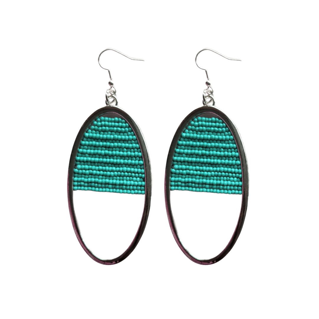 "Glass Half Full" teal beaded earrings