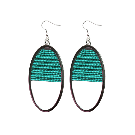 "Glass Half Full" teal beaded earrings