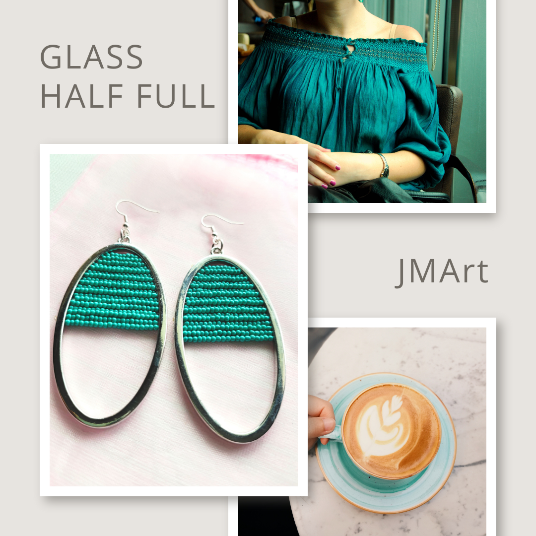 "Glass Half Full" teal beaded earrings