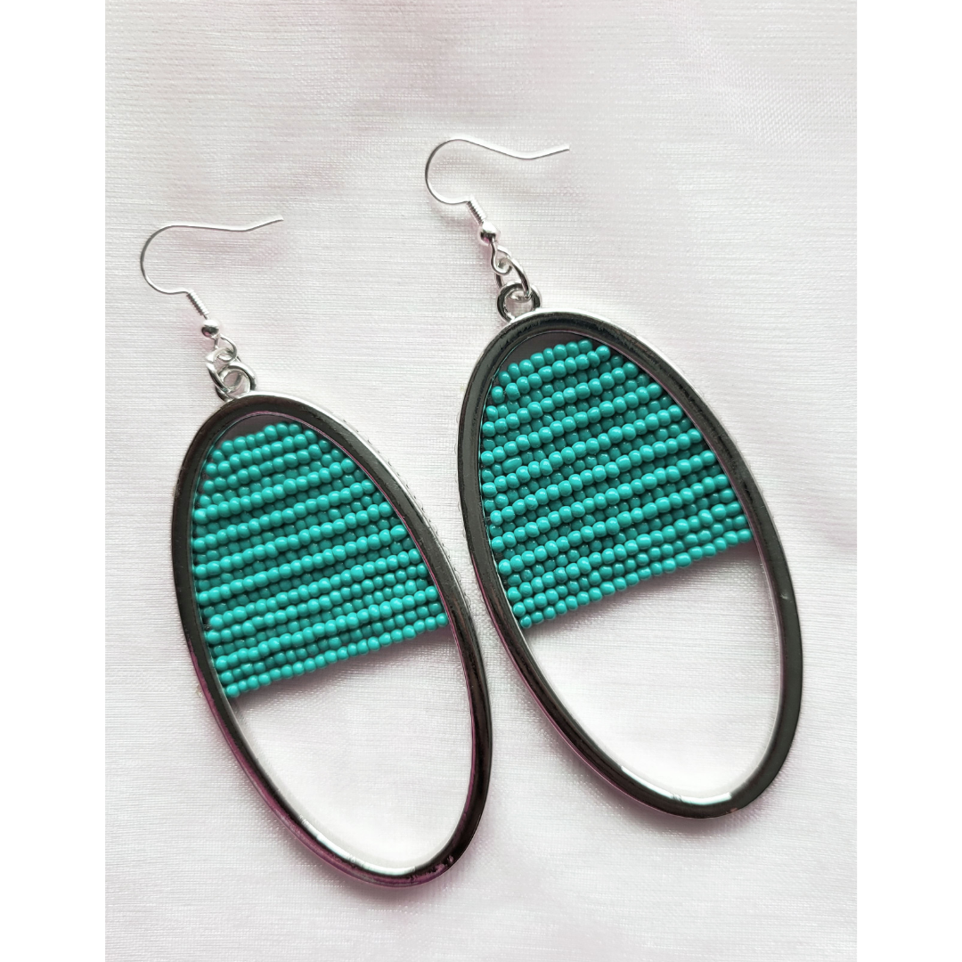 "Glass Half Full" teal beaded earrings